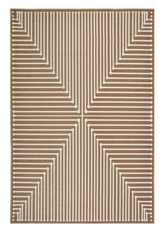 Brown Modern Geometric Rug with bold abstract shapes.